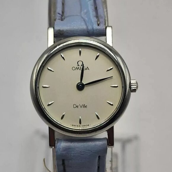 Omega Watch De Ville 5951111 22mm‎ Womens Silver Light Blue Analog 13 Jewels - Picture 1 of 13